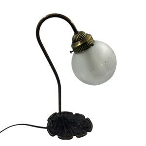 Vintage‎ Swan Neck Rose Etched Brass Table Top Bed Side Vanity Lamp Cottage Core